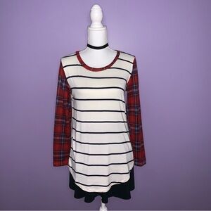 Boutique Plaid and Stripes Mixed Print Top